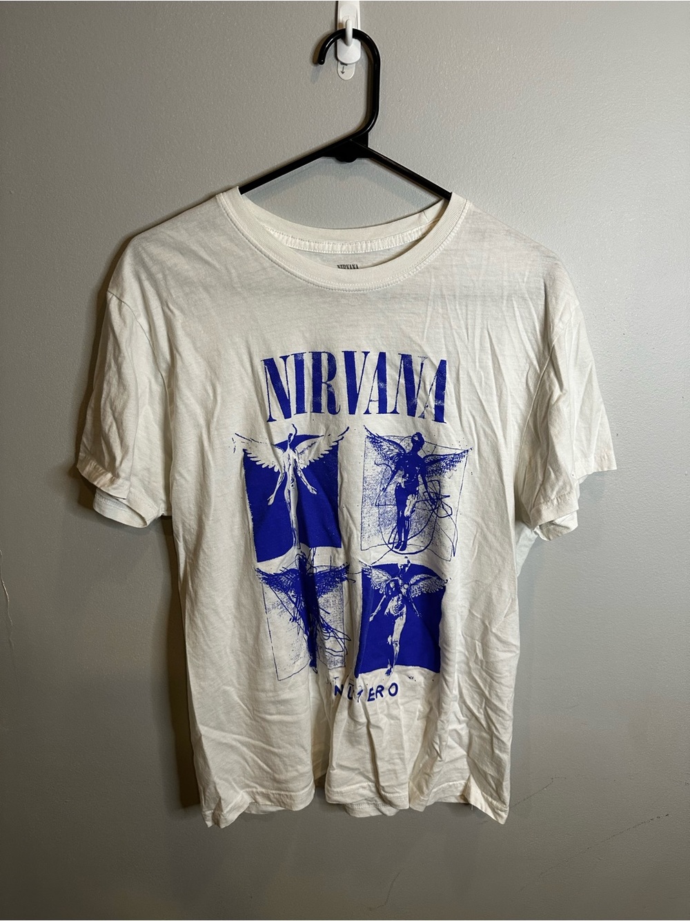 NIRVANA White Short Sleeve Tee with Blue Graphic